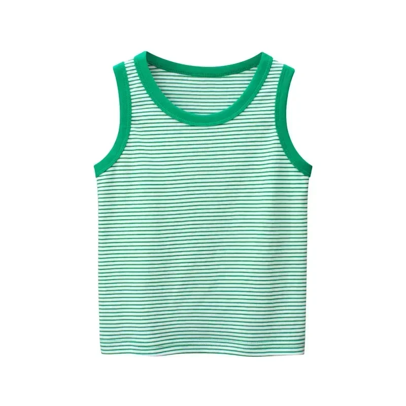 2025 Summer New Boys Tops Vest Children's Striped Sleeveless O-Neck Tees Shirt Cotton Kids Clothes Dropship 2-10 Years Old