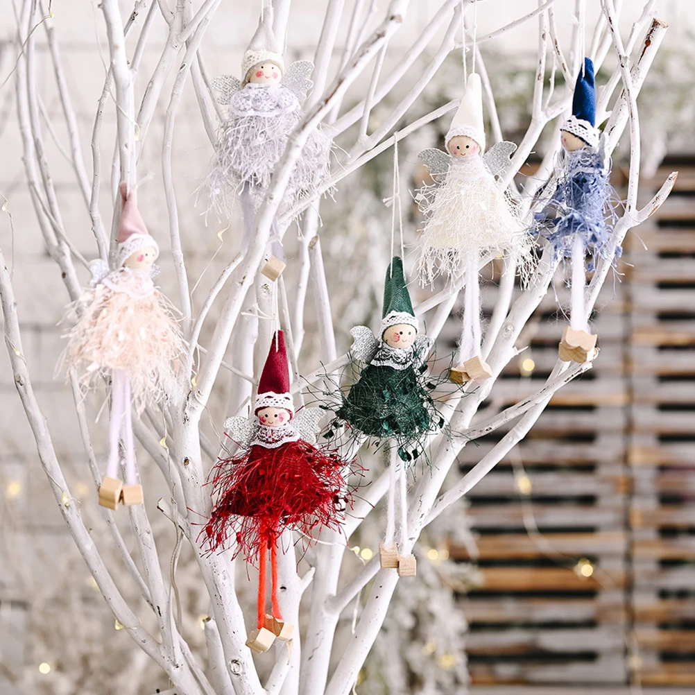 

6 Pcs Pendants Christmas Cloth Decorations Craft Xmas Trees Angel Fluff Ornament