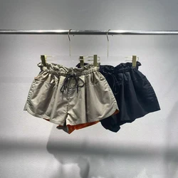 Nylon Women's Shorts Y2k Pod Type Drawstring Tie Waisted Fashion Commuter Casual Peplum Shorts 2024 Early Autumn New
