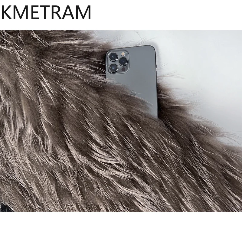 천연 너구리털 여성용 고급 롱 리얼 퍼 자켓 겨울옷 여성 올드머니 스타일 아우터