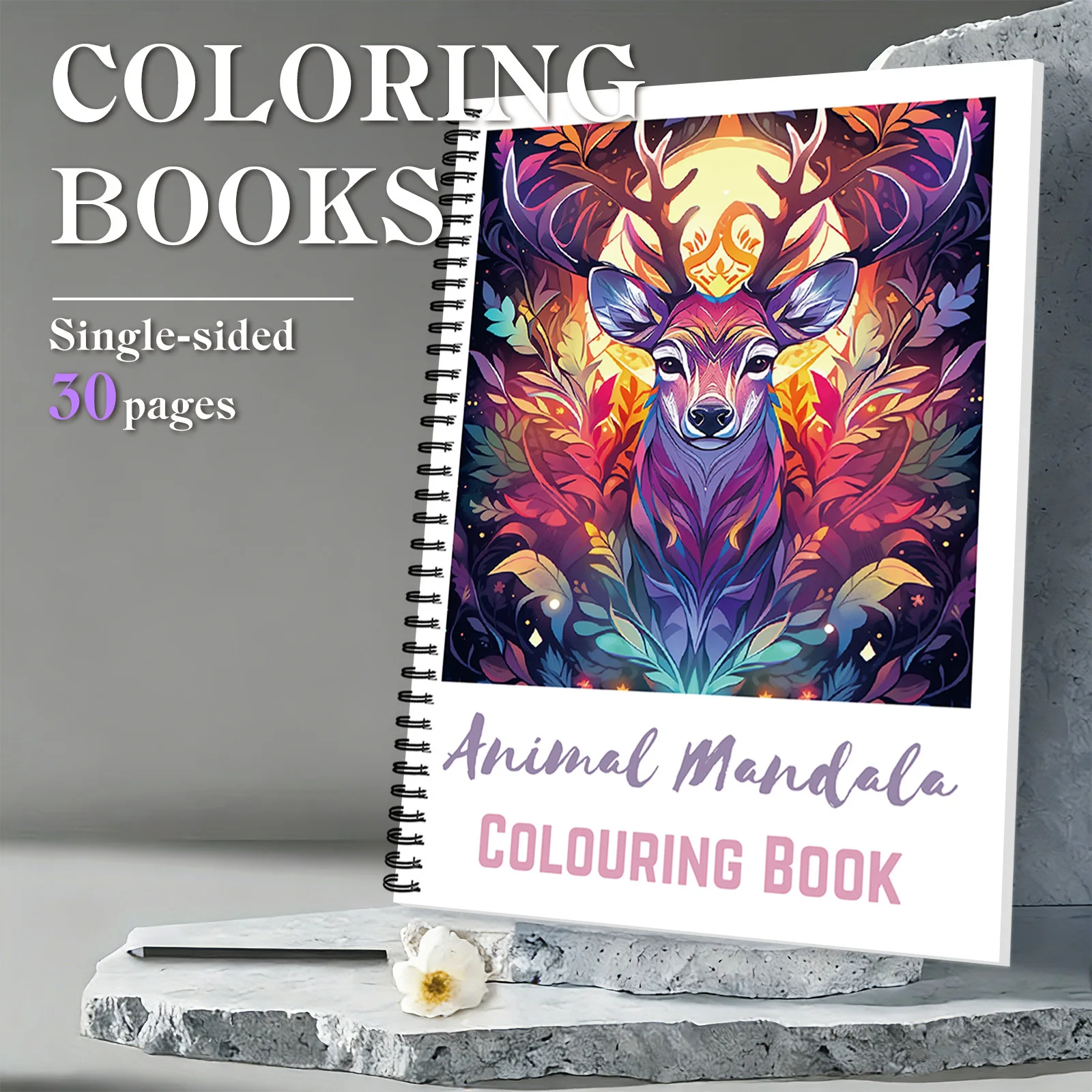 

1 шт. книги для рисования, яркие спиральные раскраски мандалы с изображением оленя, для ярких животных, раскраски мандалы