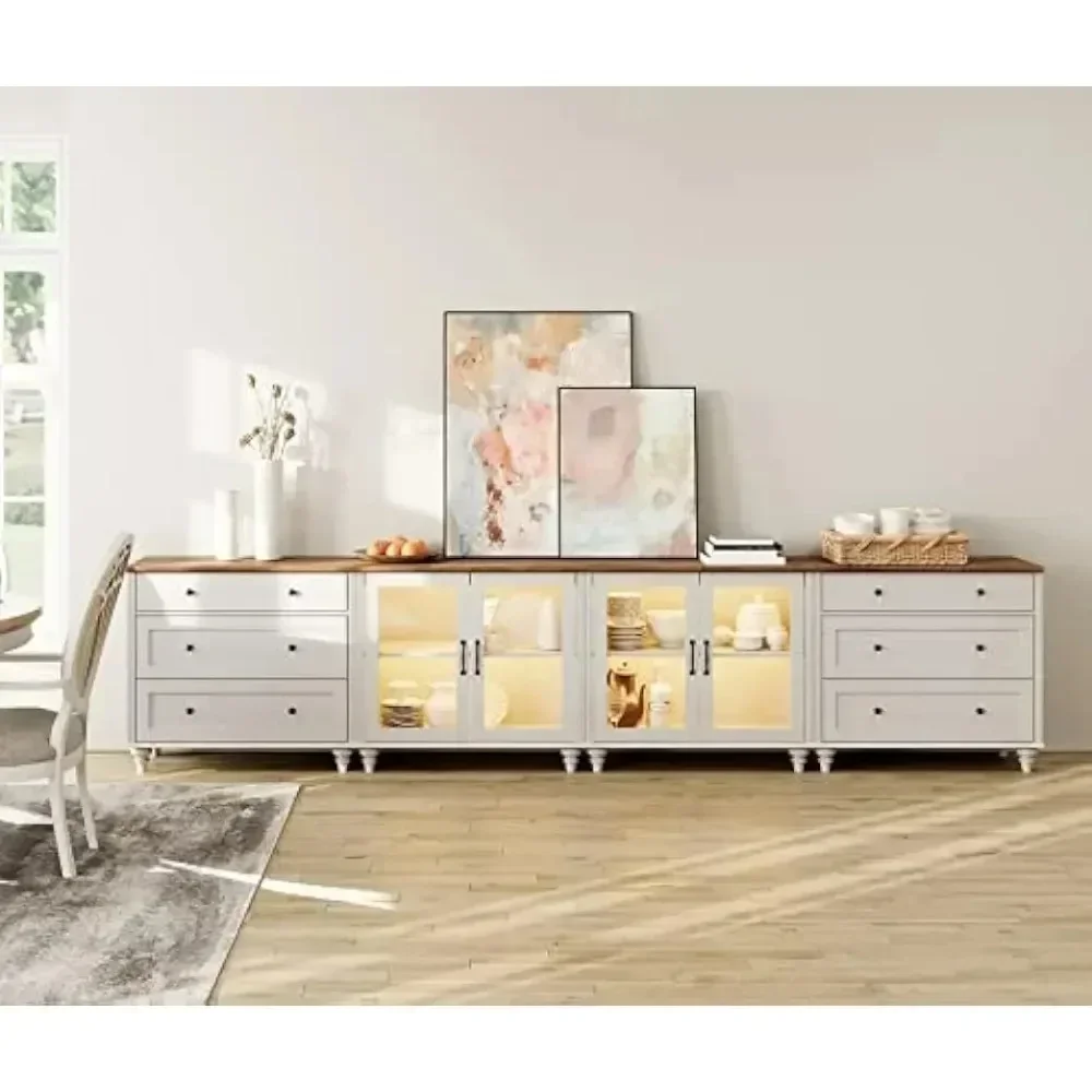 

Kitchen Sideboard Buffet Cabinet with Storage, 4-in-1 Glass Cabinet & Dresser Console Table Entertainment Center for Living Room