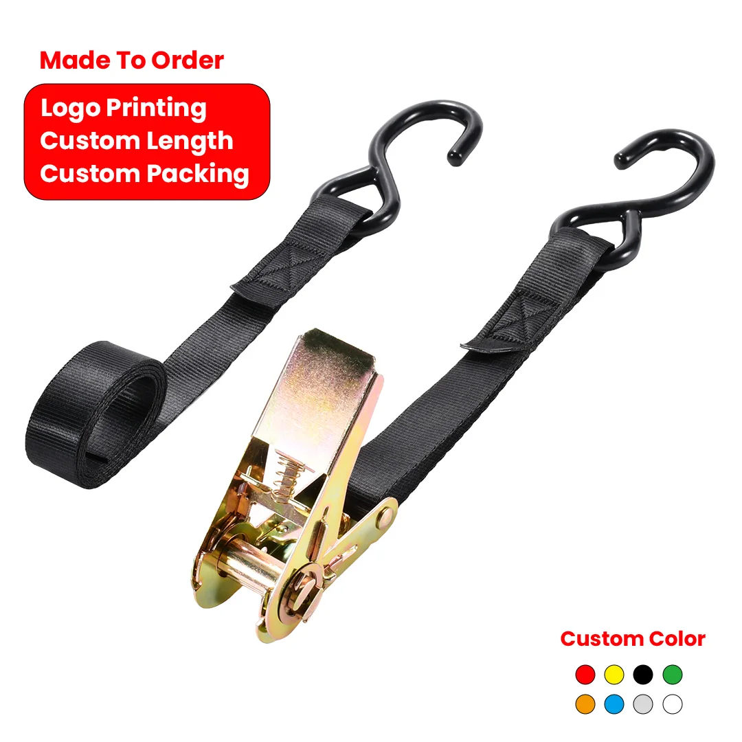 1 Inch 25mm 800kg Heavy Duty Lashing Tie Down Strap Ratchet Straps with S Hook For Cargo Tape Retractable Belts For Motorcycles