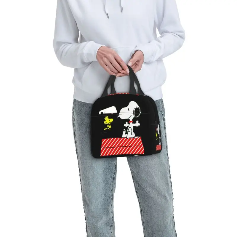 Cartone animato personalizzato Snoopy Red Stripe Disney borsa per il pranzo con isolamento termico contenitore per il pranzo riutilizzabile per la