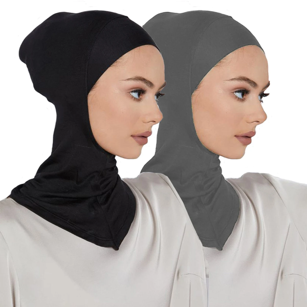 2-piece Muslim inner hat women's headscarf versatile solid color headscarf Islamic elastic headscarf ready to wear headscarf