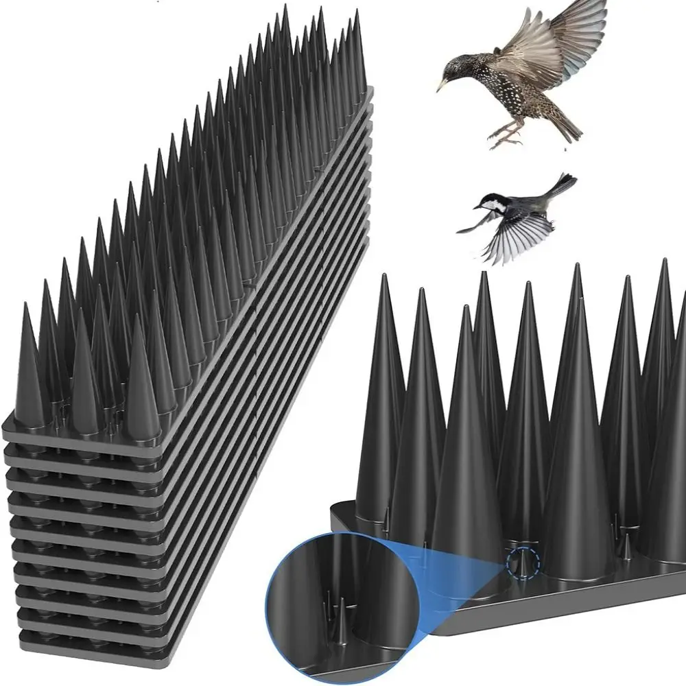 

8/12pcs Anti Climb Bird Scarer Repeller Long Lasting Rectangle Anti Bird Spike Strip Waterproof Black Bird Defender Spikes