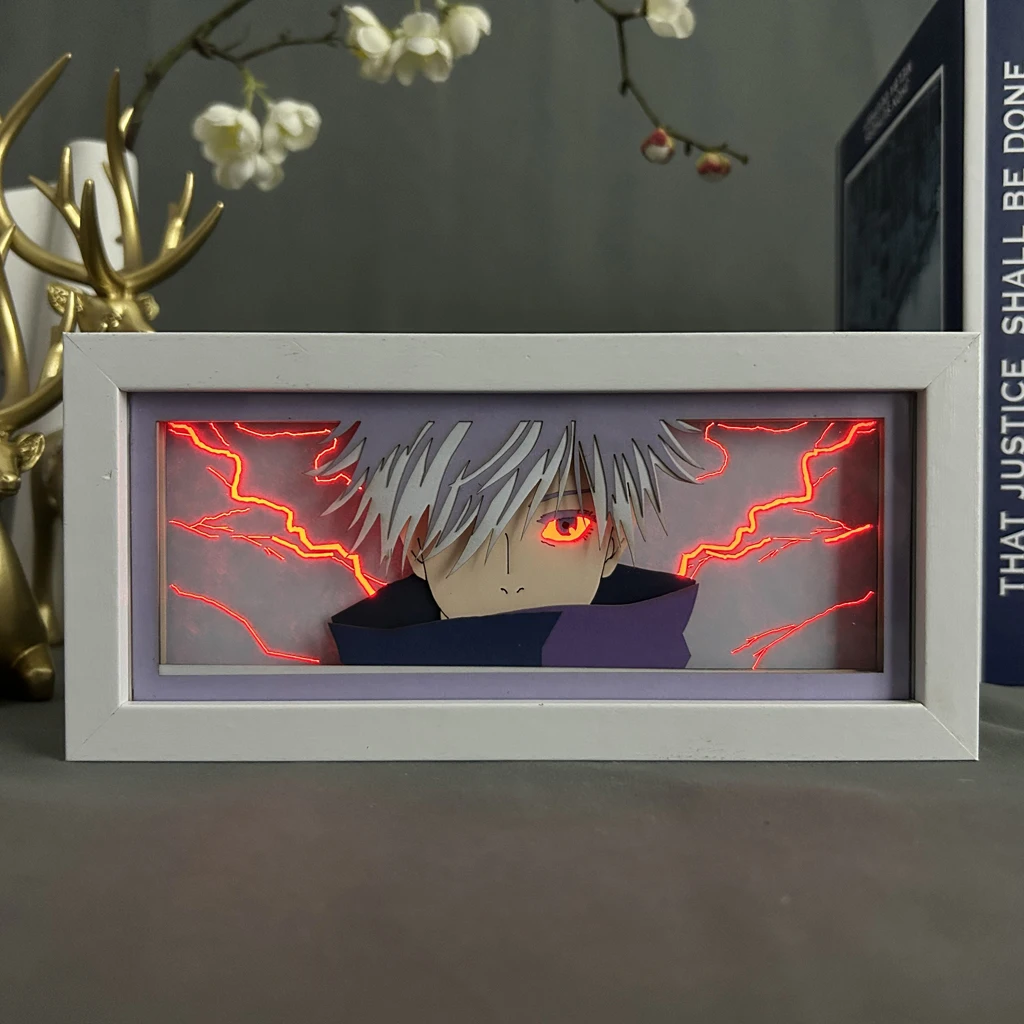 Imagem -05 - Jujutsu Kaisen Satoru Gojo Anime Light Box Eye Face Room Decor Manga 3d Papercut Lâmpada para o Quarto das Crianças Presente do Menino