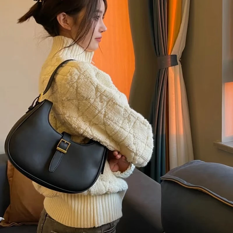 

2026 New Retro Y2K Smooth Leather Hobo Bag Women Purse Square Buckle Closure Casual Underarm Dumpling Bag Shoulder Crossbody Bag