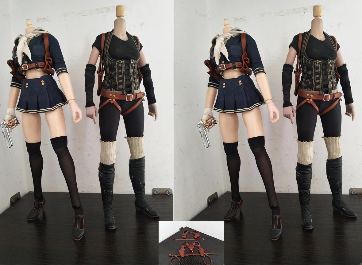 

HT 1/6 Residents Doll Female Solider Brown Leather Belt Hang Chest Vest Bags Waist Handmade Model Mini Weapons fit 12" Body DIY