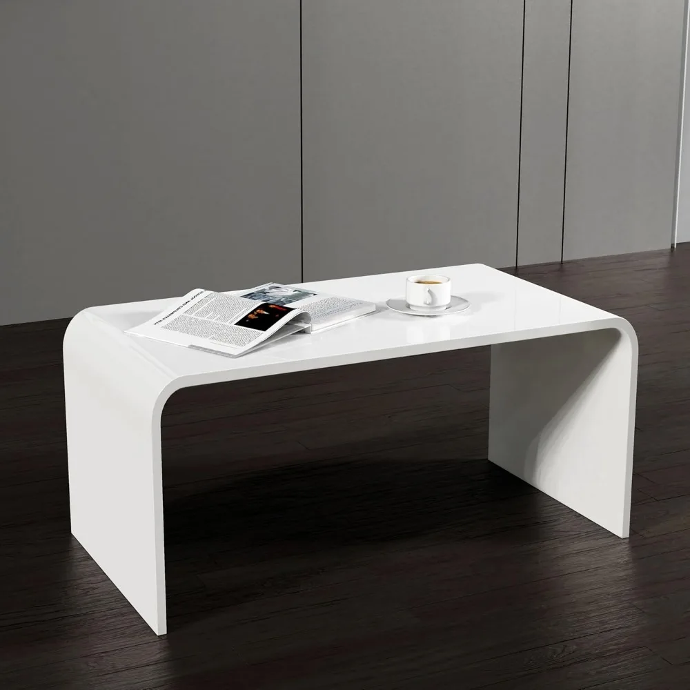 

Premium Porcelain White Acrylic Coffee Table, 32" L x 16" W x16'' H x3/5'' Thick, White Modern Decorative Waterfall Tea Table