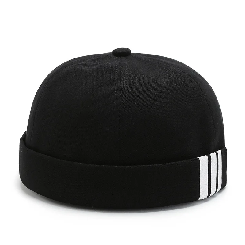 2024 New Fashion Solid Color Minimalist Side Three Bar Melon Skin Universal Daily Casual Brimless Hat for Men and Women