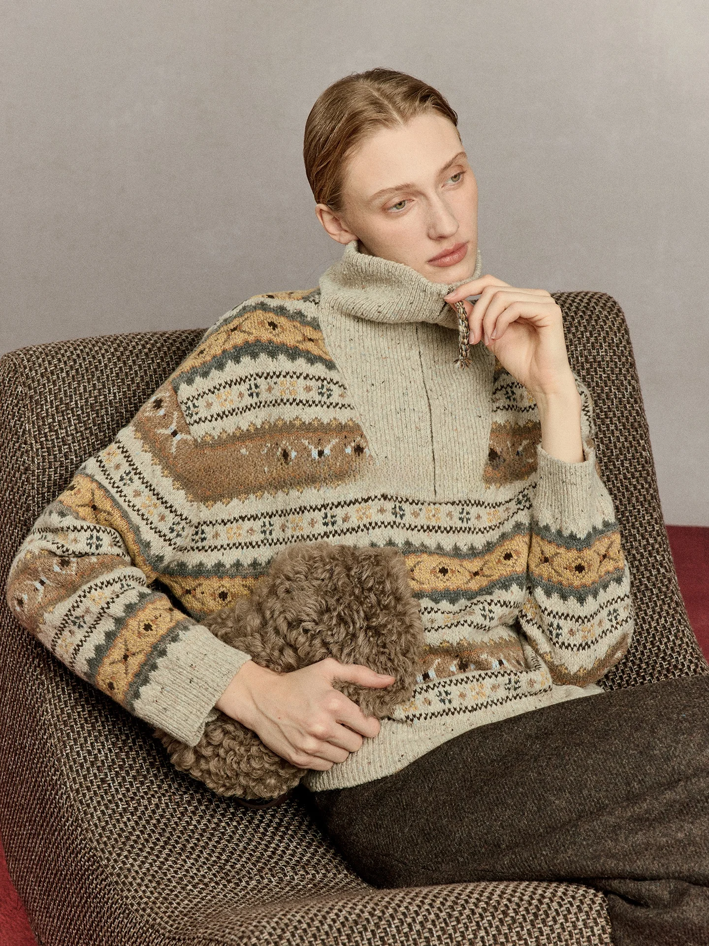 

Художественный свитер из итальянской шерстяной смеси с молнией, вязаный трикотаж CHANDOOIVY, женская модная зимняя внутренняя одежда CIBE5792