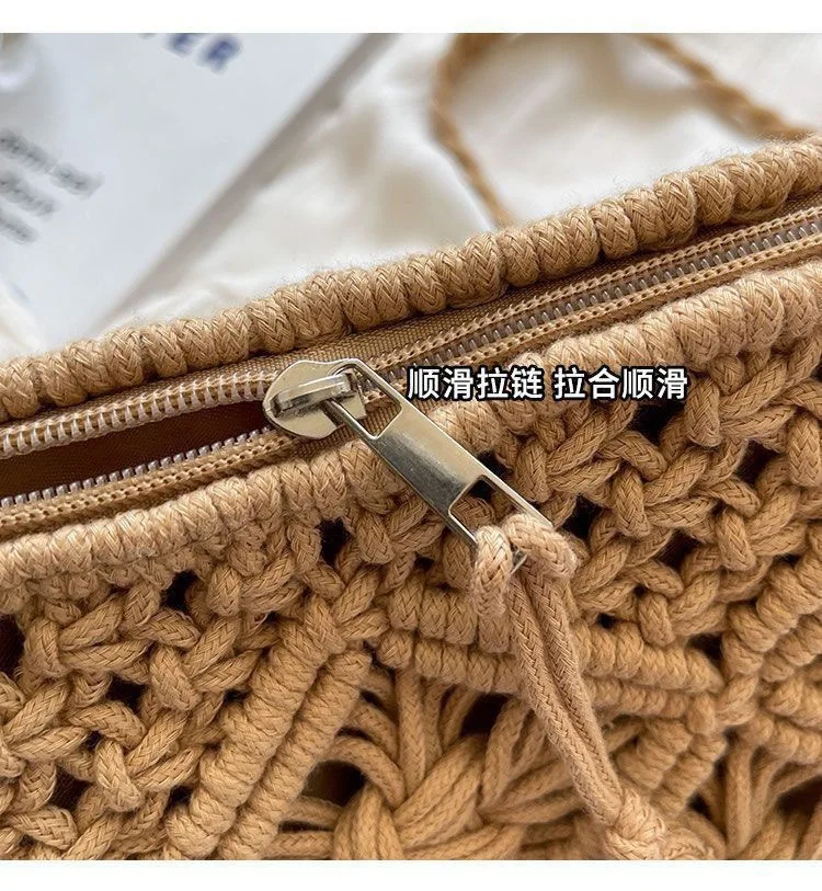 Retro Fransen-Kunststrohtasche, einfache Sommer-Strandtasche, gewebte Schultertasche, lässiges Accessoire für Damen – Detail 23