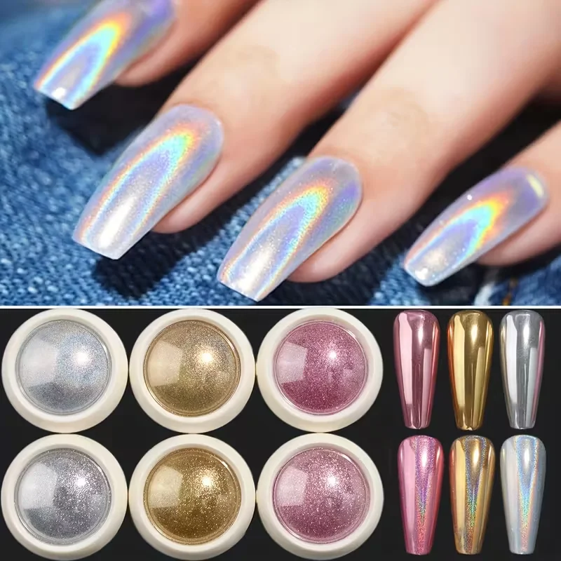 Colorful Laser Magic Mirror Powder 6pcs Set 6 Unique Colors Suitable for Women'S Free Manicure Set Nail Glitter Christmas Hallow