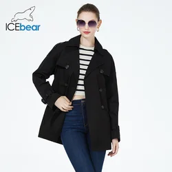 ICEbear 2023 New Women's Autumn Windbreaker Stylish Casual Female Short Trench Coat Brand Women Clothing with Belt  GWF20027D