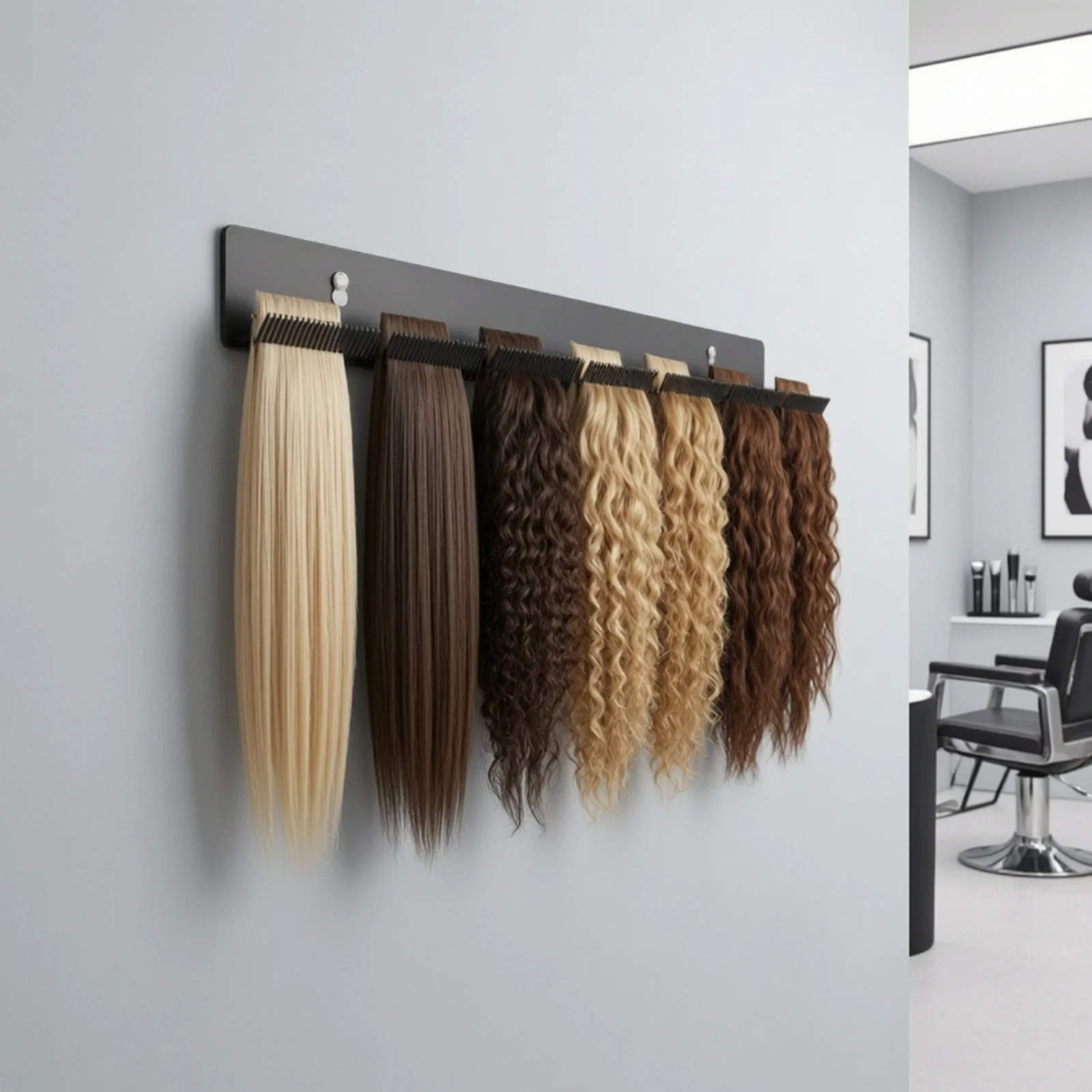 Hair Extension Organizer Wall-Mounted Hair Extension Holder Display Rack Stainless Steel Tangleuntangled for Hairstylists