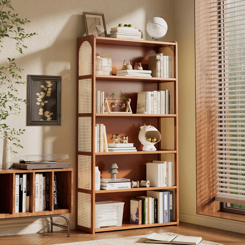 Braided Rattan Bookshelf Floor Shelf Integrated Against The Wall Living Room Home Storage Book Locker Multi-layer Simple
