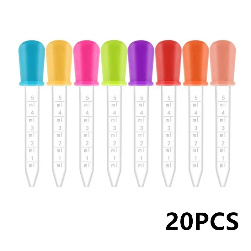 5/20PCS Random Color 5ml Feeding Medicine Liquid Silicone Eye Ear Pipette Dropper Pipette School Lab Experiment Supplies Dropper