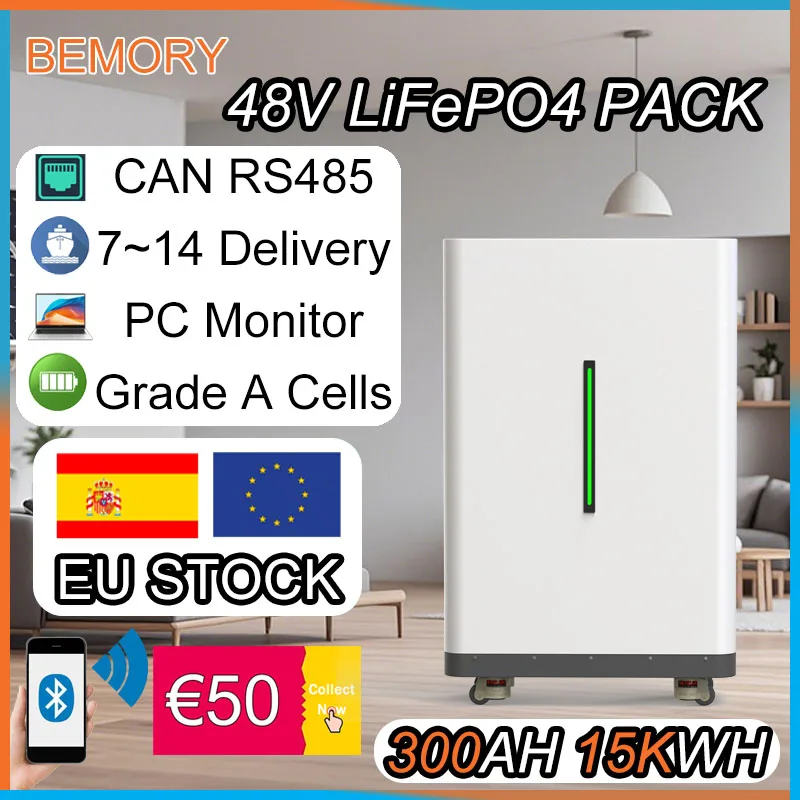 48V LiFePO4 300Ah 100Ah 600Ah Akku 15Kwh 16S 200A BMS Tragbarer 51,2V 300Ah 100Ah Lithiumbatterie