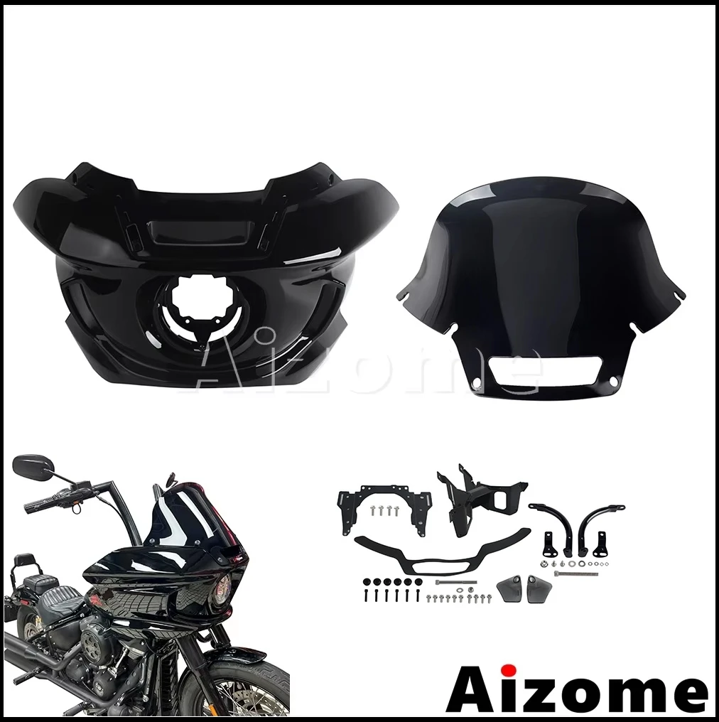 Black Front Headlamp Fairing Windscreen shield w/ Bracket For Harley Softail Street Bob FXBB FXBBS 18-2025 Standard FXST 20-24