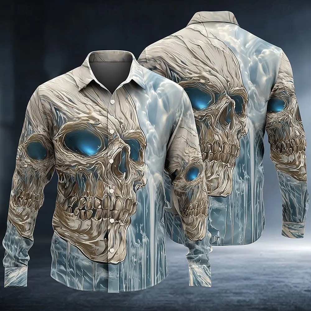 

Halloween Costumes Men's Skulls Shirt Button Up Shirt Long Sleeve Casual Outdoor Vacation Daily Fall 3D Print Collared Shirts