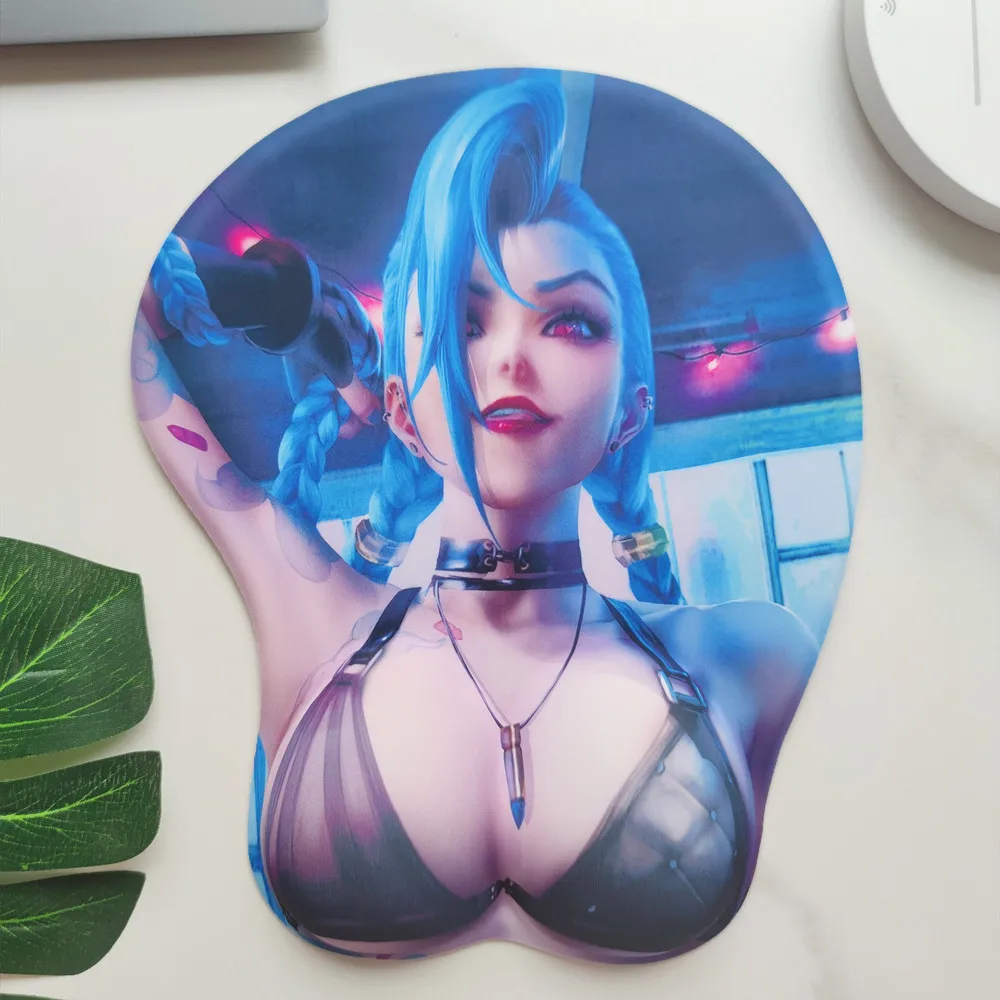 Sexy 3D Breast Mouse Pad, League of Legends, Jinx Big Gaming, Gel de silicone, mangá bonito com pulso, Oppai, tapete de mesa grande