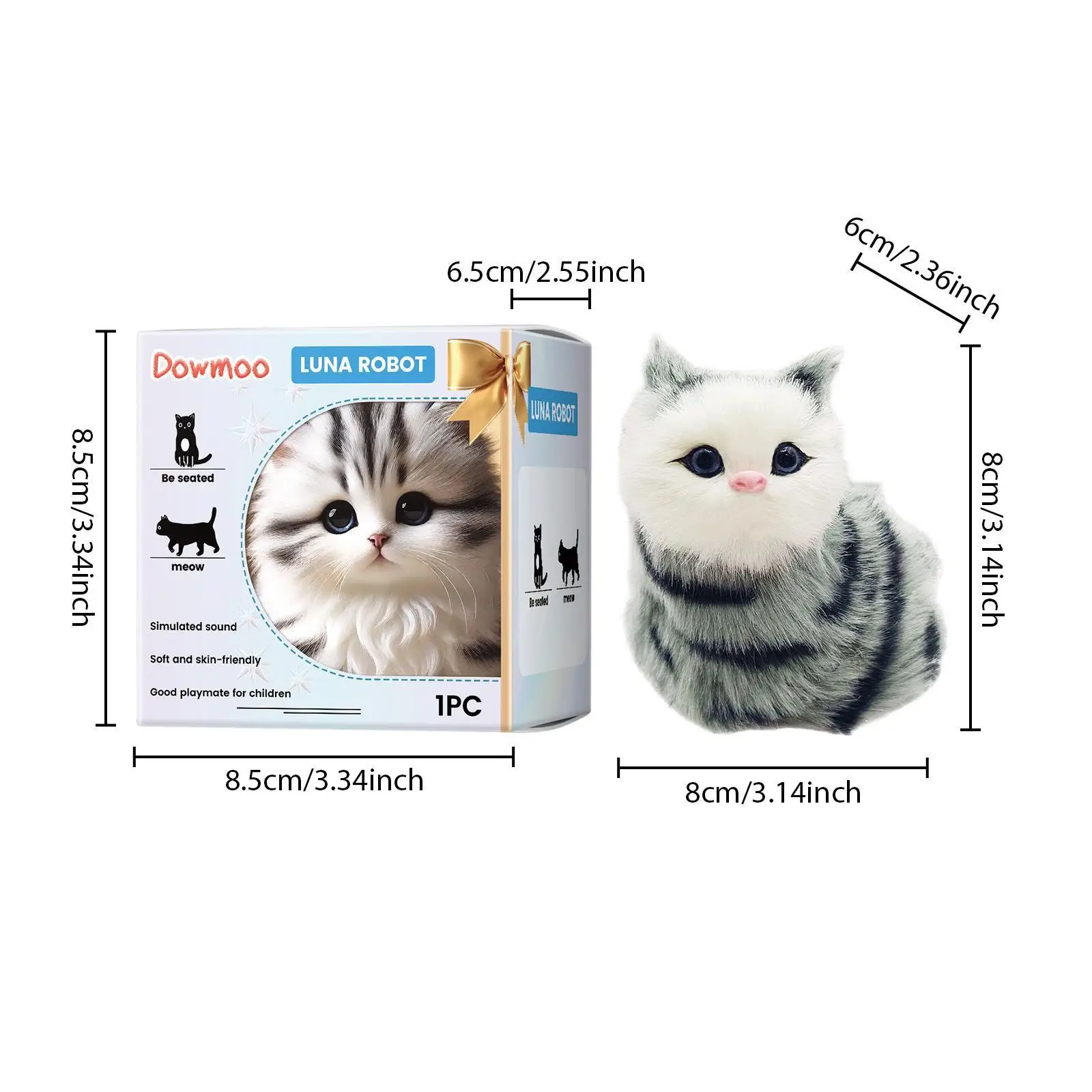 Electric Plush Toy Cat Sitting Meowing Tail Wagging Gift Children Electronic Interactive Cat Toy for Classroom Birthday Kids