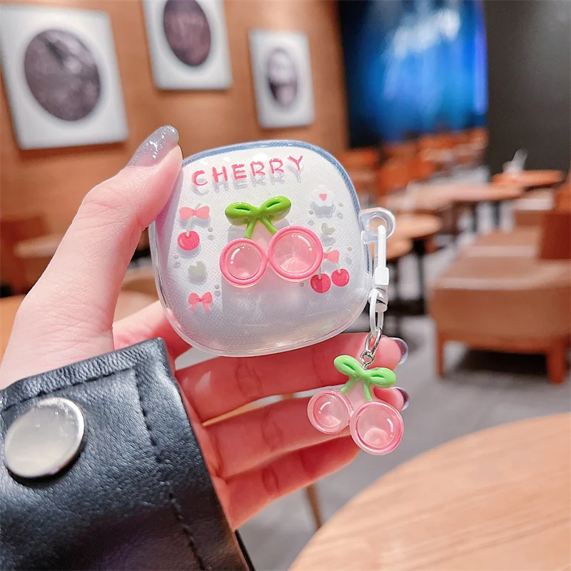 حافظة لهاتف Redmi Buds 6 Play، غطاء حماية لسماعات الأذن من مادة TPU بتصميم زهرة/قلب حب/فراشة/دب/أرنب/كرز مع سلسلة مفاتيح