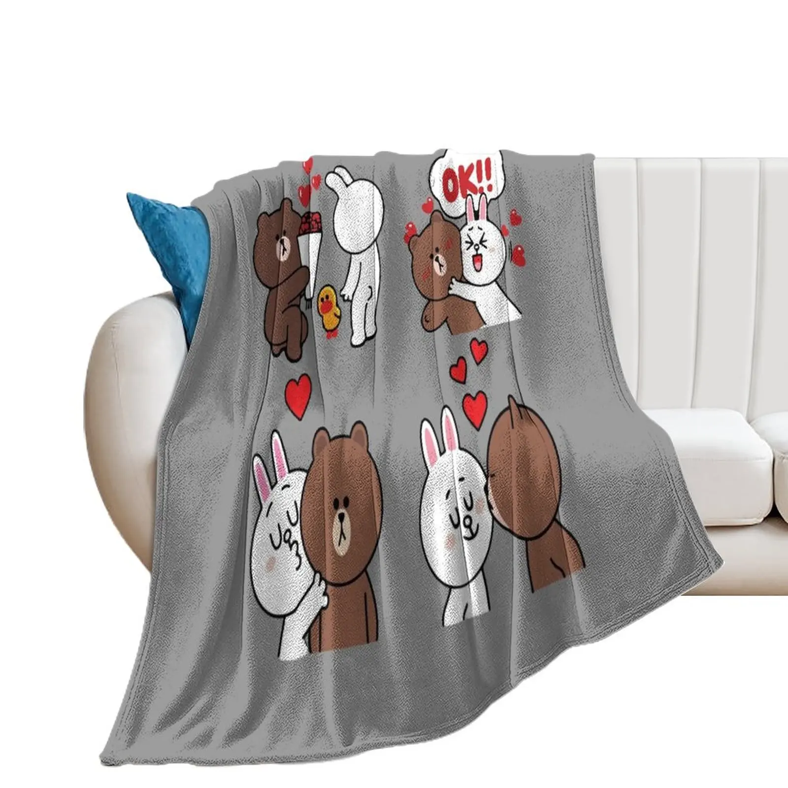 

Brown Bear white Rabbit story love! Throw Blanket For Decorative Sofa Hairys Beach Picnic Blankets