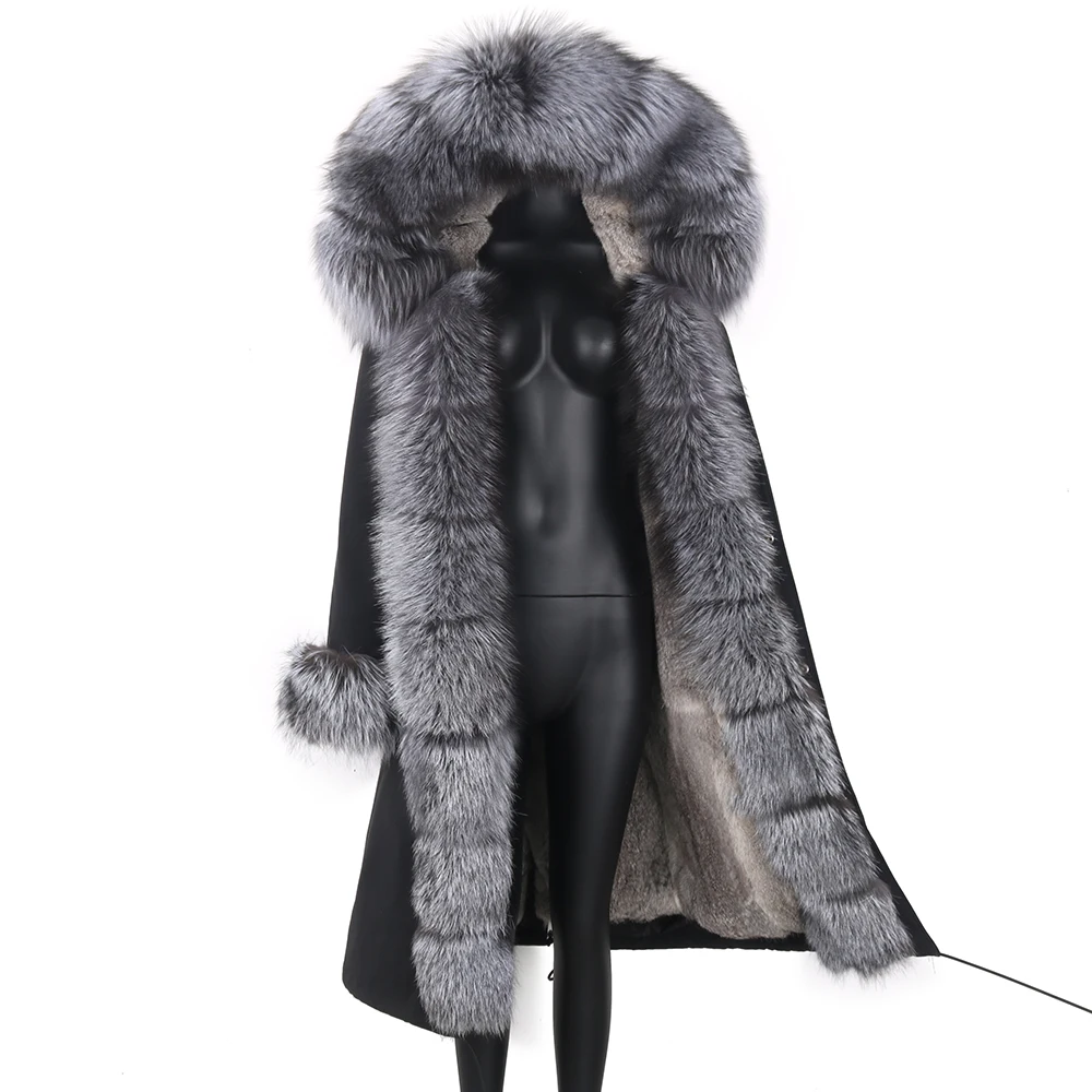 Winter Real fox fur parka women inside real rabbit fur lined parkas with fox fur hood women Jacket Outerwear Detachable good