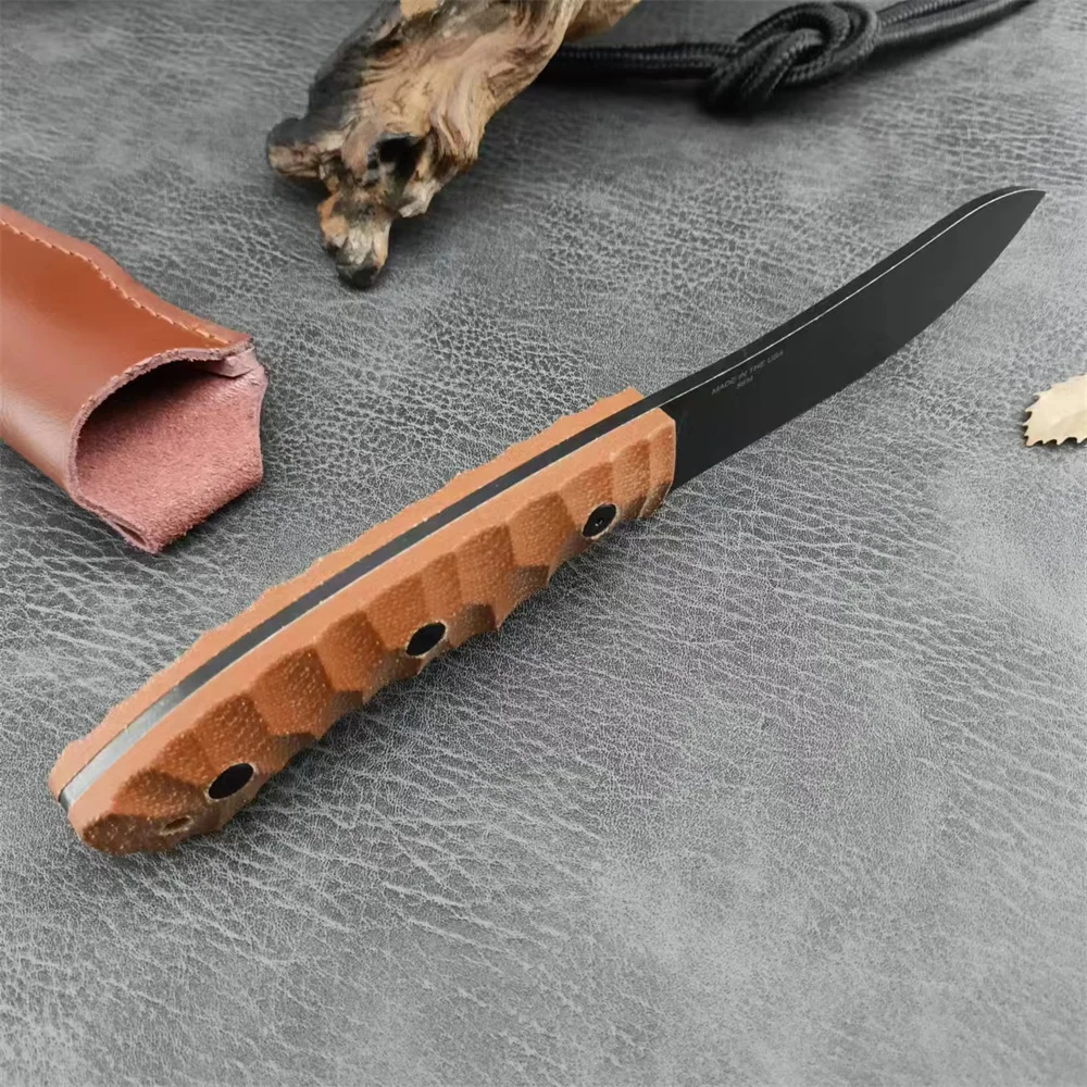 ESEE-JG5-LM Fixed Blade Knife Carbon Black Nessmuk Blade G10 Handles Leather Sheath Protable Outdoor Bushcraft Hunting Knife