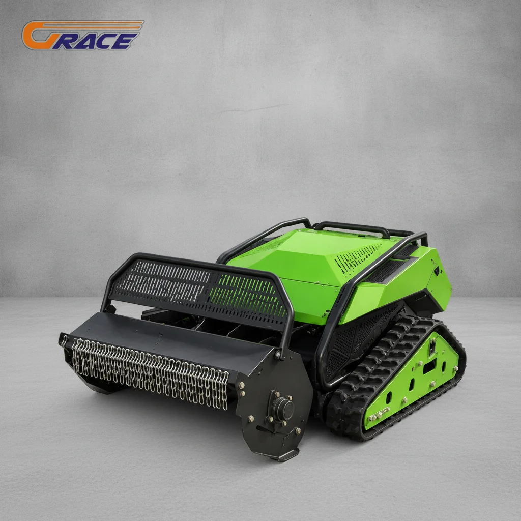 Low Profile Remote Control Crawler Lawn Mower Grass Cutter for Orchard Vineyard Under Tree Canopy Narrow Row Mowing Adj