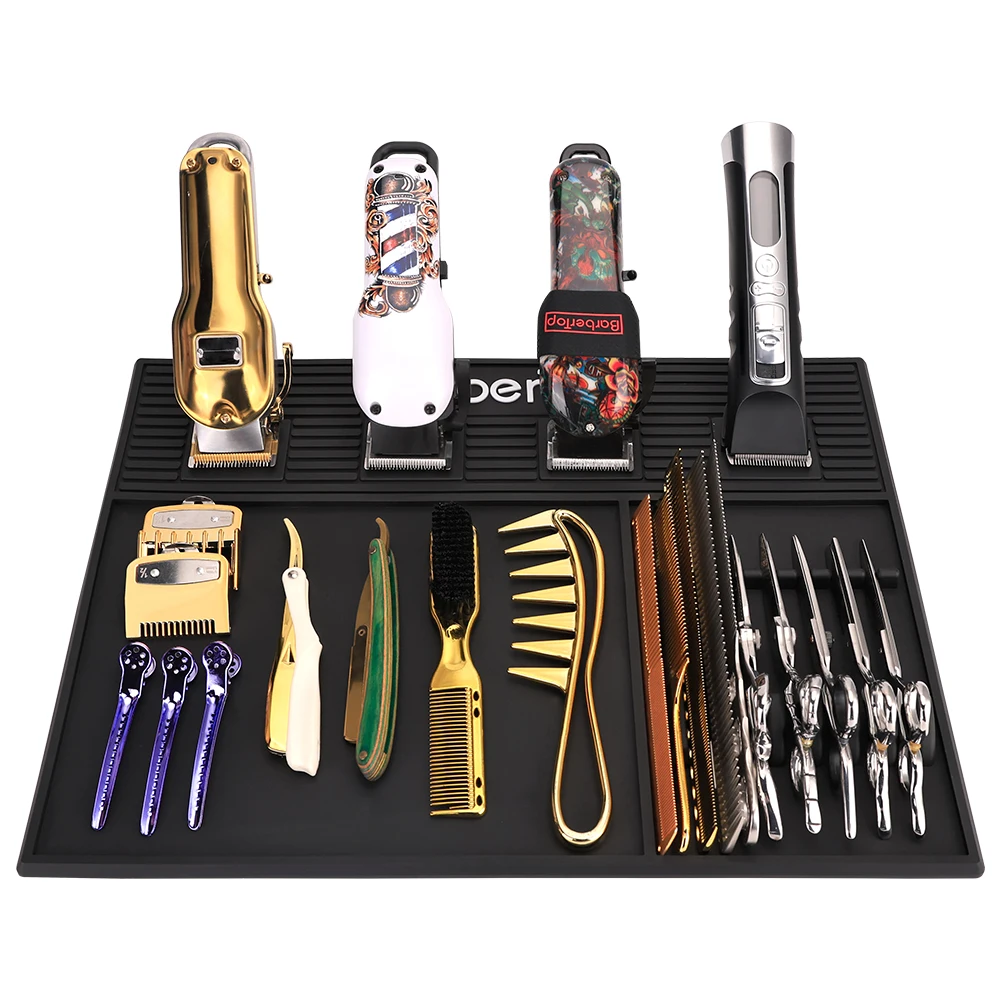 Hair Cutting Tool Storage Pad Anti Slip Waterproof Heat-Insulating Work Pad Magnetic Silicone Barber Shop Desktop Storage Mat