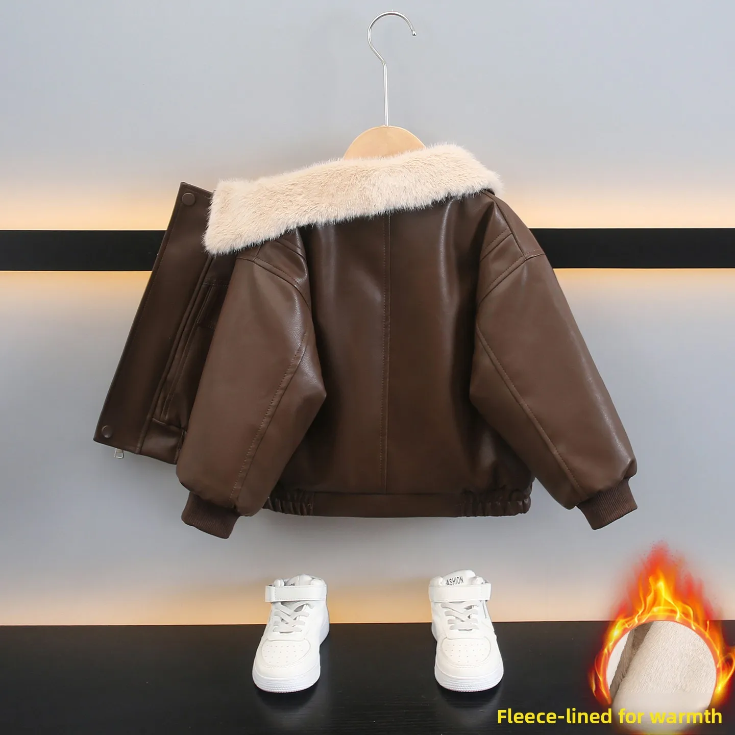 

Cool Thiened Fce Lined Leather Jaet for Boys Autumn Winter New Sle Street Faion Children's Winter Cotton Coat Jaet