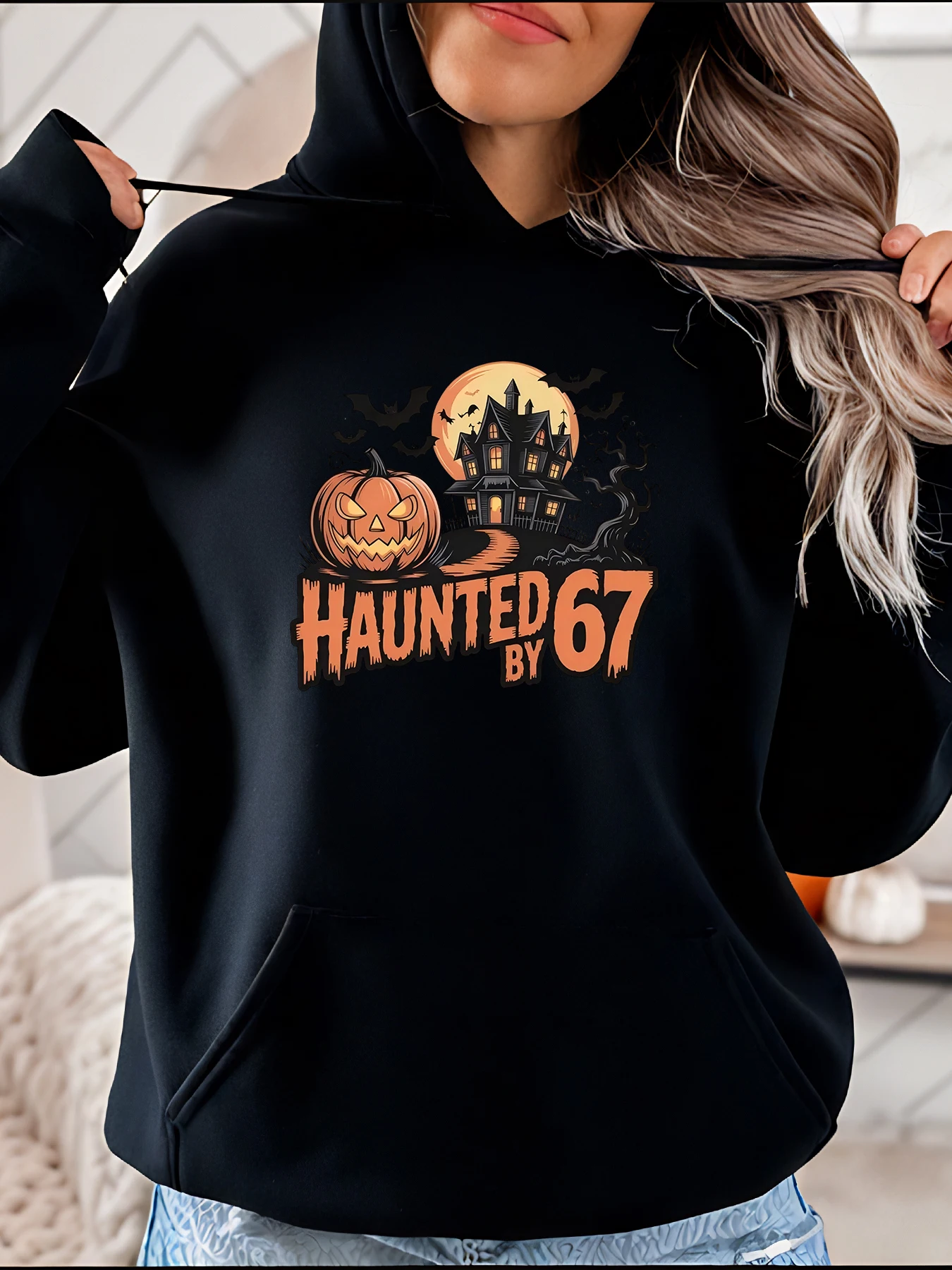 

Толстовка с капюшоном на Хэллоуин, дом с привидениями, женская повседневная толстовка с принтом тыквы, осенне-зимний модный костюм на Хэллоуин, наряд