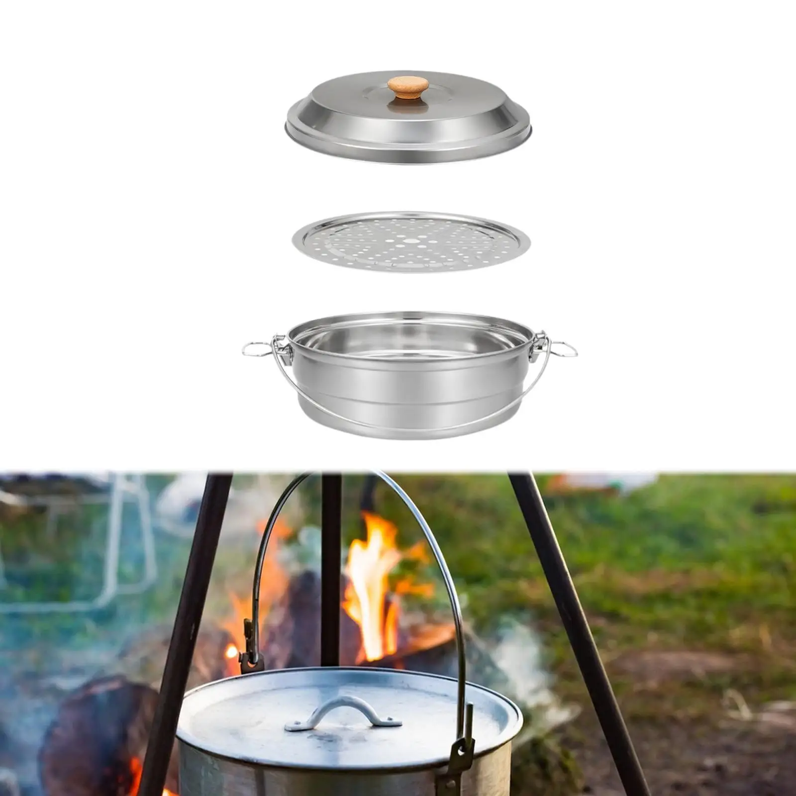 Camping Steamer Pot Portable Food Steamer Soup Pot for Picnic Outdoor Hiking