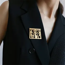 Fashion geometric square brooch women's metal carved hollowed out brooch accessories gift