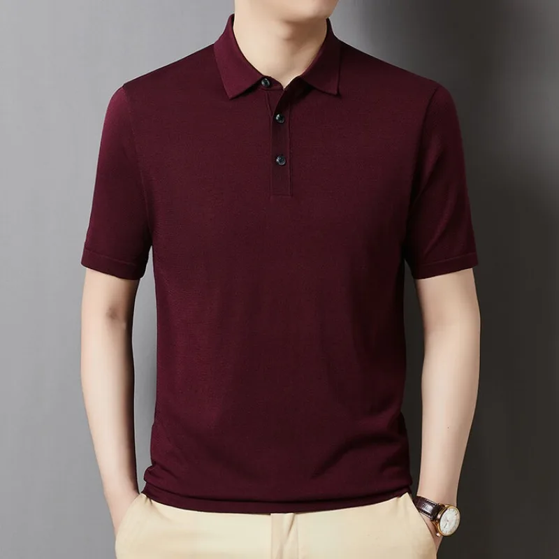 

Men's Summer New Knitted Short Sleeve T-Shirt Loose Basic Style Breathable Solid Color Polo Shirt Casual Fashion Tops