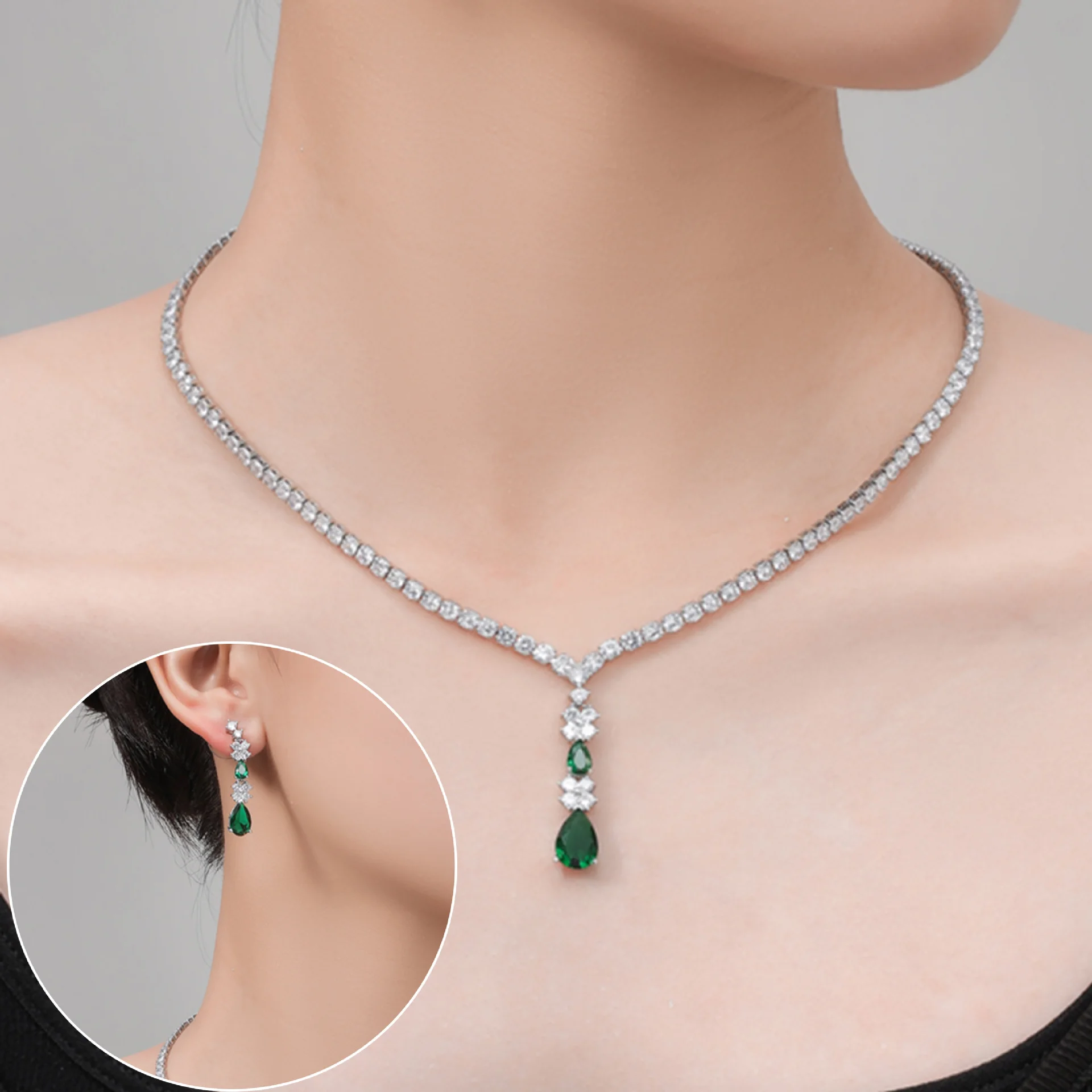 

Minimalist Fashion Water Drop Necklace Earrings Set Light Luxury Geometric Claw Chain Inlaid Zircon Jewelry Set Wholesale