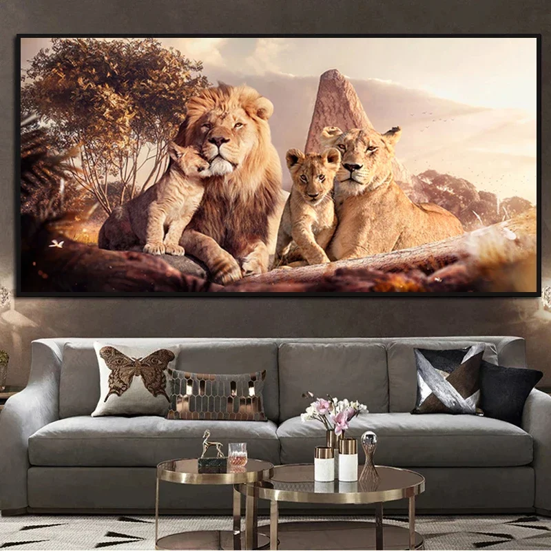 1pc frameless Canvas Painting Nordic Wildlife Lions Family Oil Painting Reproduction Poster Canvas Print Wall Art Animal Picture