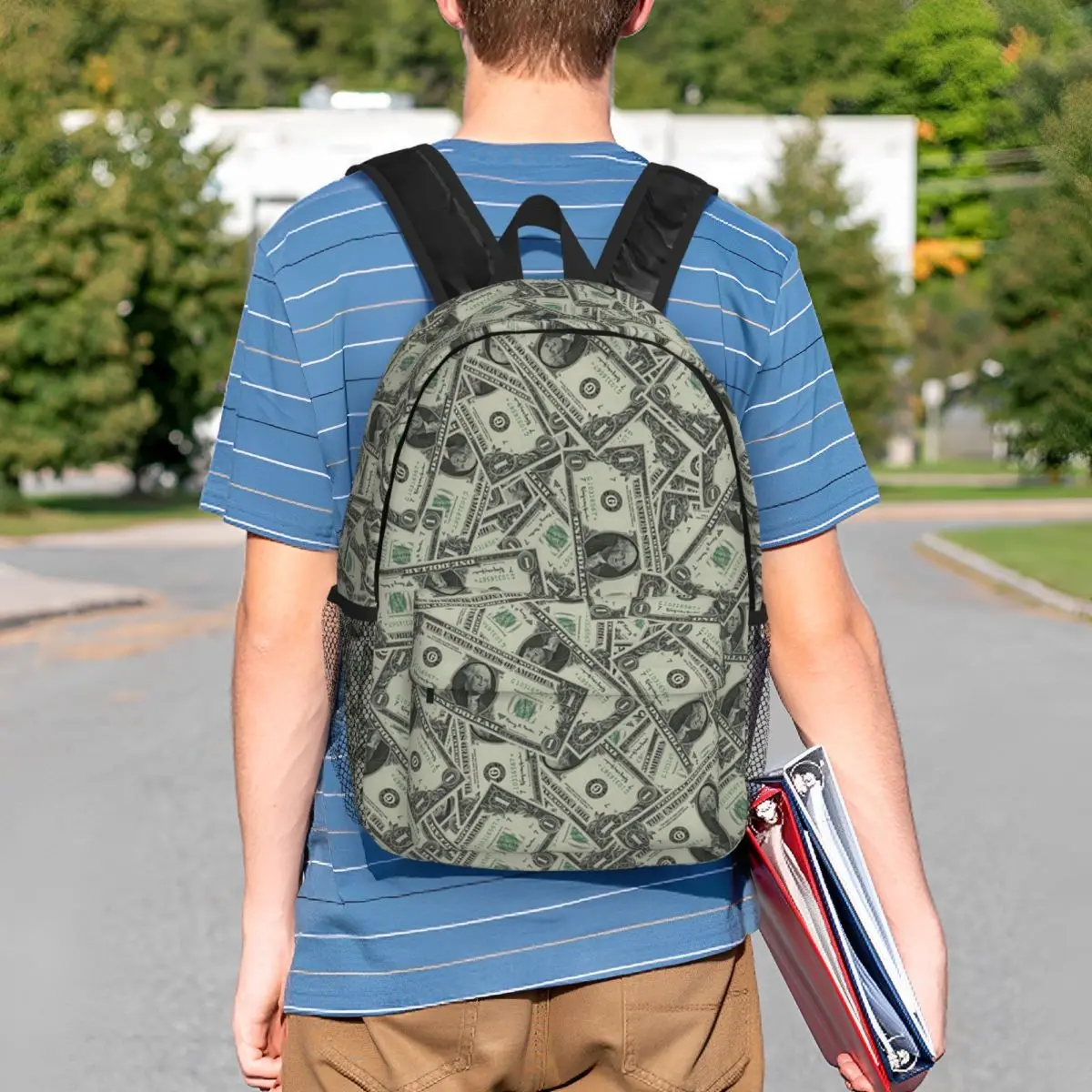 Money Dollars Bill Pattern Backpack Student BookBag Boys Girls School Bag Laptop Shoulder Bags
