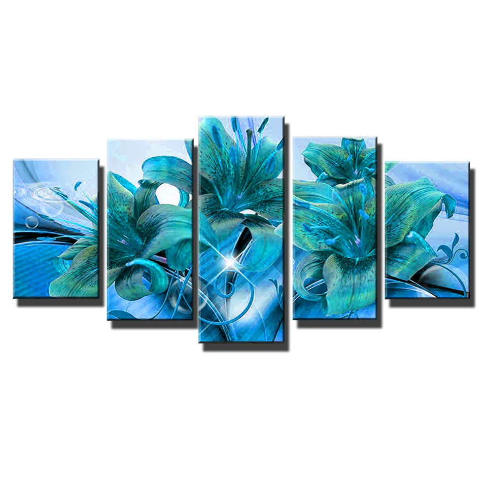 Diamond Painting Novelties Blue Lily Flowers Of Life 5Pcs diamond embroidery 2022 Landscape Cross stitch kits complet Home Decor