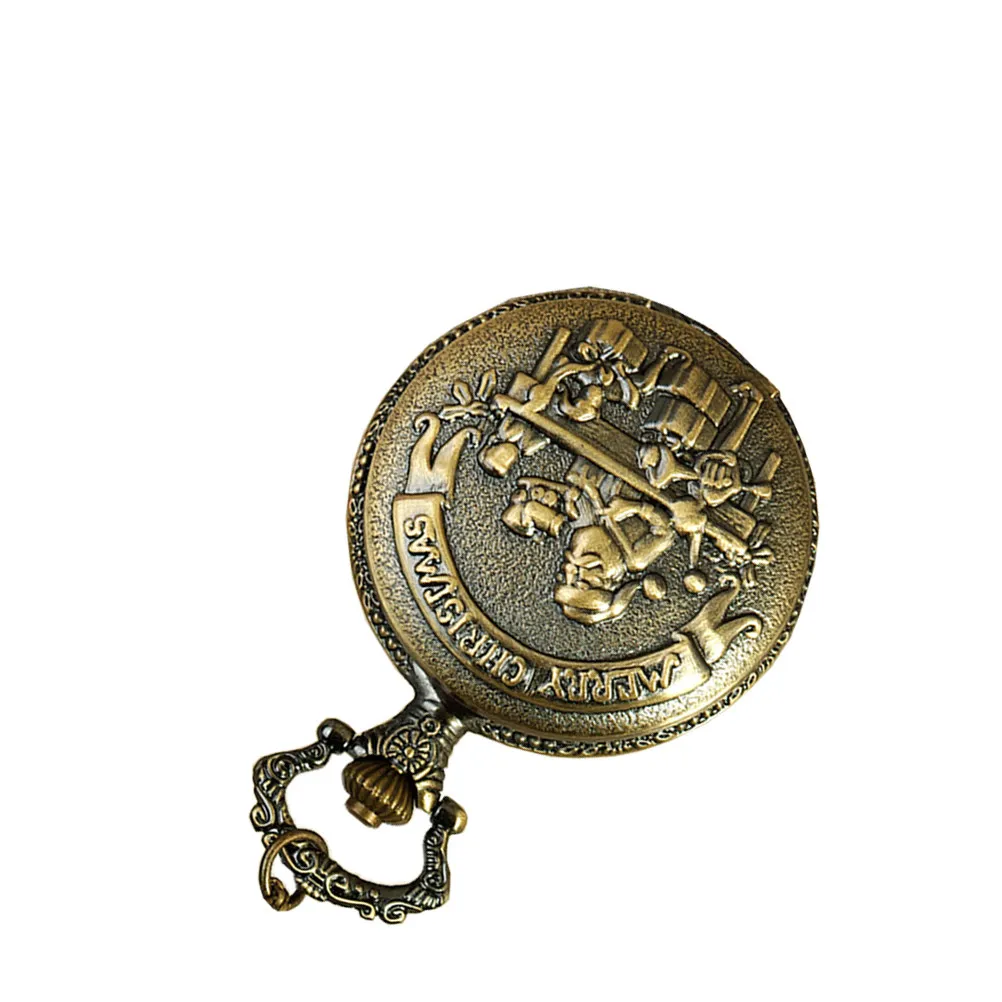 40x4.6mm Bronze Retro Pocket Watch Santa Claus Vintage Quartz Watch Elegant Noble Design Removable Chain Hook Outdoor Hiking