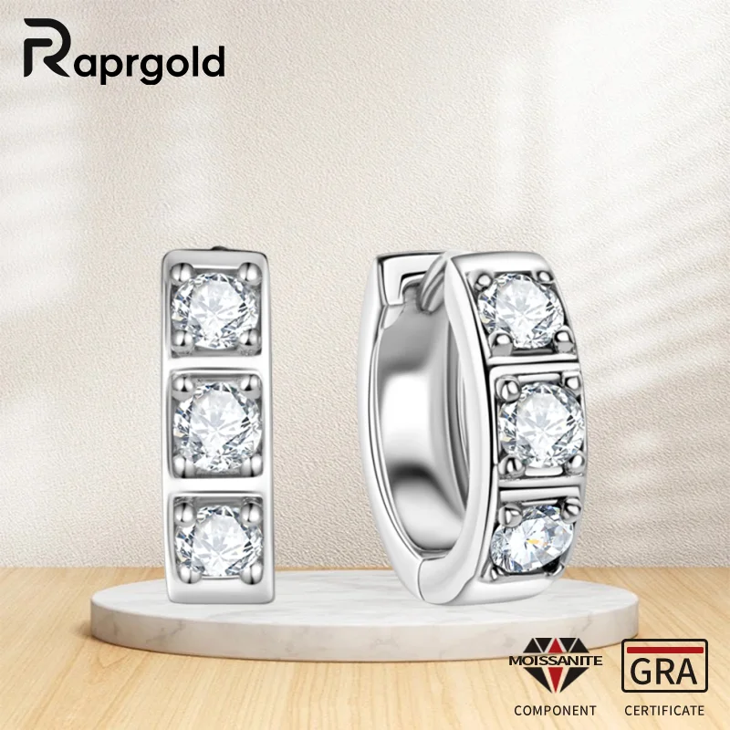 

RAPRGOLD GRA Certified Round Black White Moissanite Hoop Earrings for Women 925 Sterling Silver Earrings Jewelry Gift Pendientes