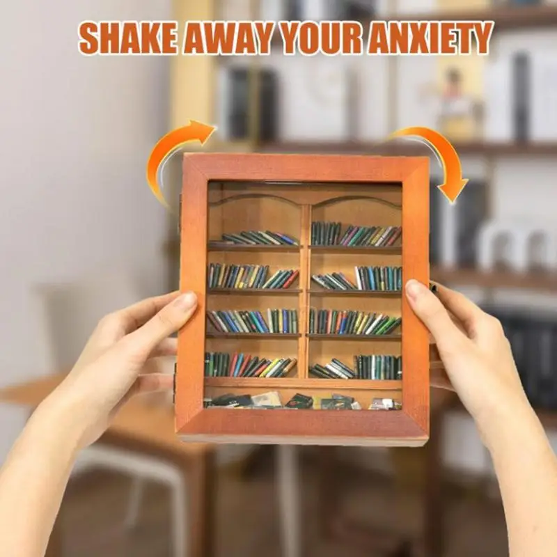 

Stress Relief Book Shelf Miniature Book Display Case Cabinet Antique Shake Stress Reliever With 200 Tiny Books For Book Lovers