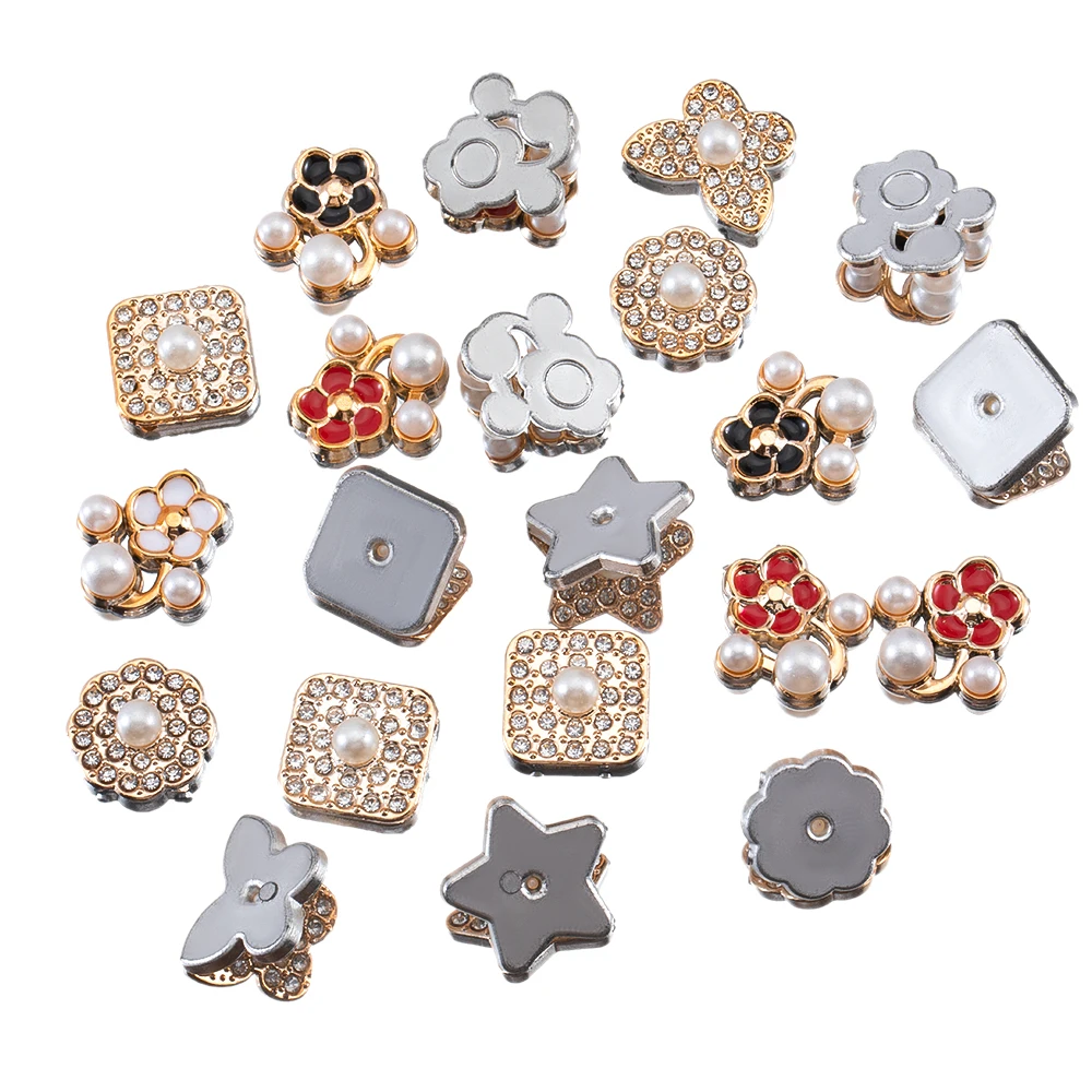 20pcs vintage pearl rhinestone flower disk clasp square/flower/butterfly shaped patches for diy brooch hair accessories