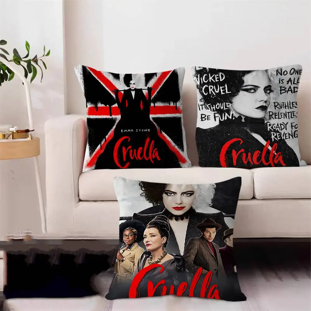 C-CRUELLA EMMA STONE غطاء وسادة فيلم كلاسيكي وسادة للديكور أريكة ديكور المنزل أكياسها