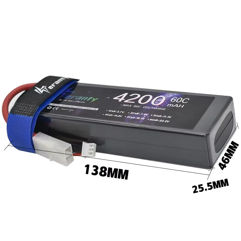 1PCS Teranty 7.4V 4200mAh Lipo Battery 60C Hard Case Compatible RC Car Losi TR Slash Buggy With T XT60 XT90 2P TRX Connector