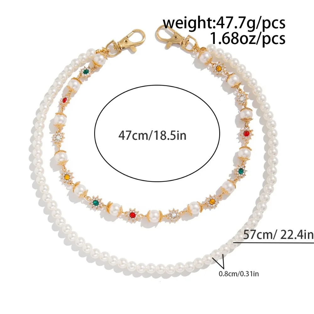 Double Layer Design Punk Rhinestone Keychain Colorful Rhinestone Alloy Material Love Heart Belt Chain Wallet Chain Luxury Style