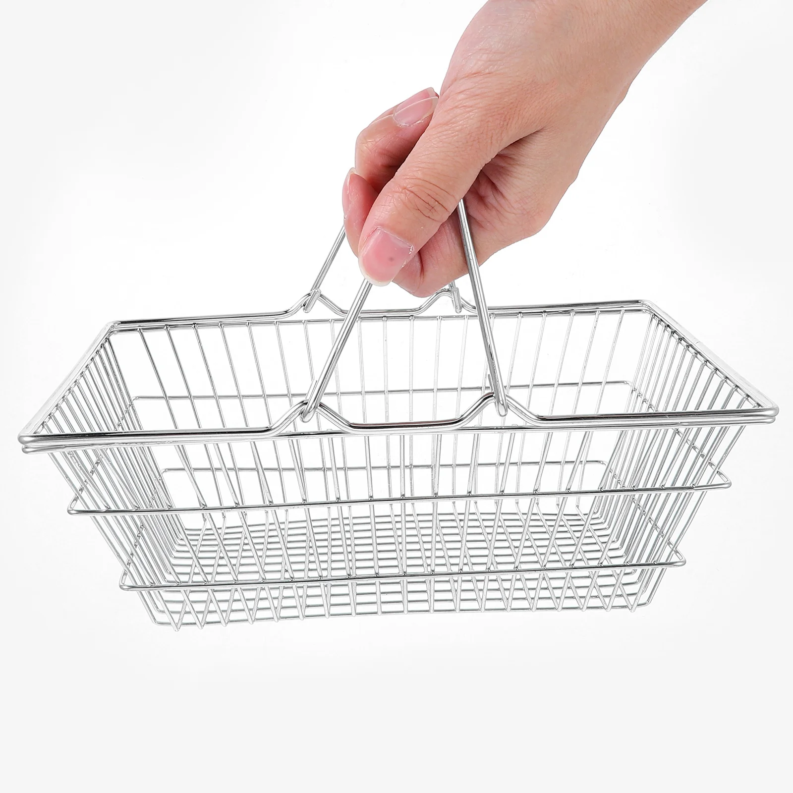 Mini Shopping Basket For Kids Metal Storage Organizer Portable Grocery Cart Handle Pretend Play Iron Basket For Home Outdoor